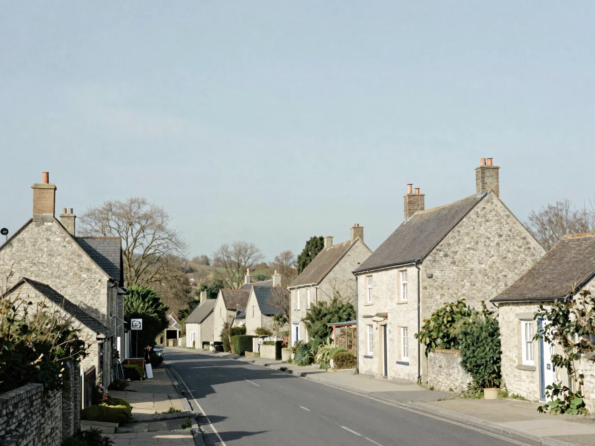 Editorial documentary photograph of a quiet Somme village street