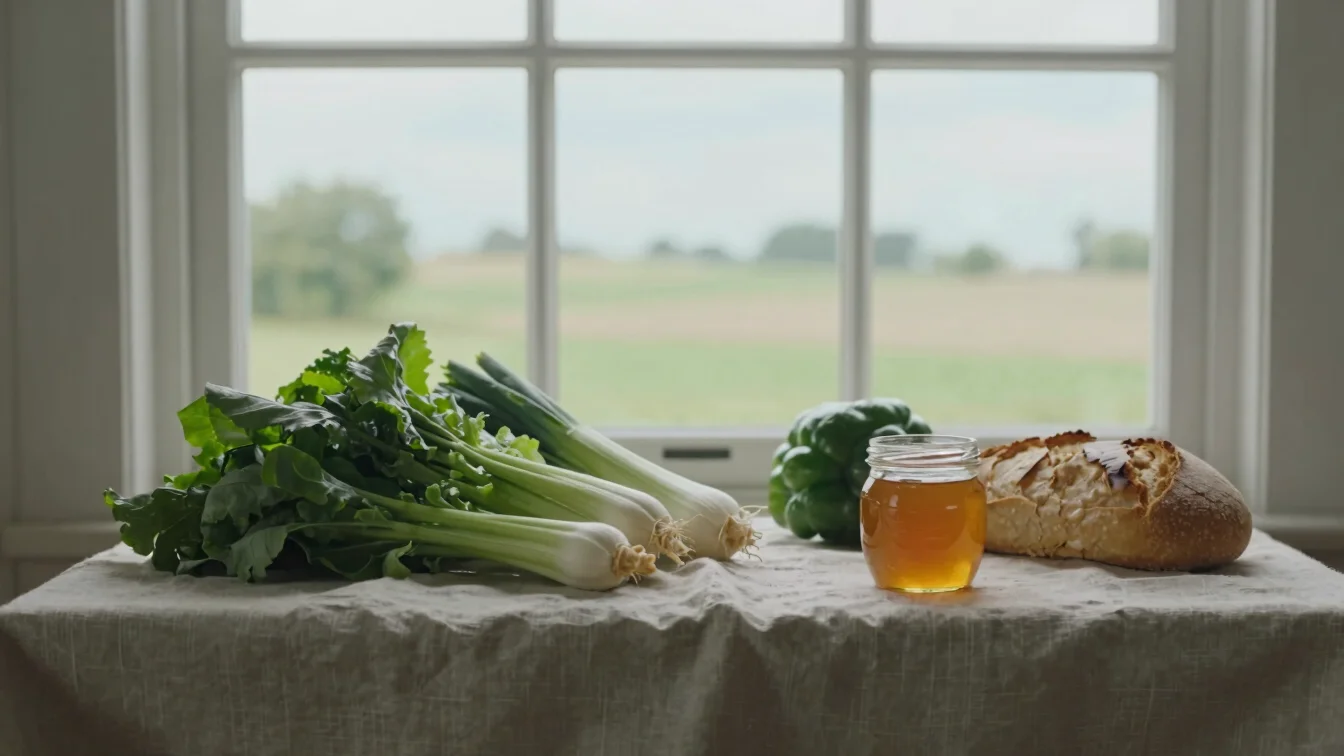 Editorial still life of regional Somme produce on a linen cloth:
